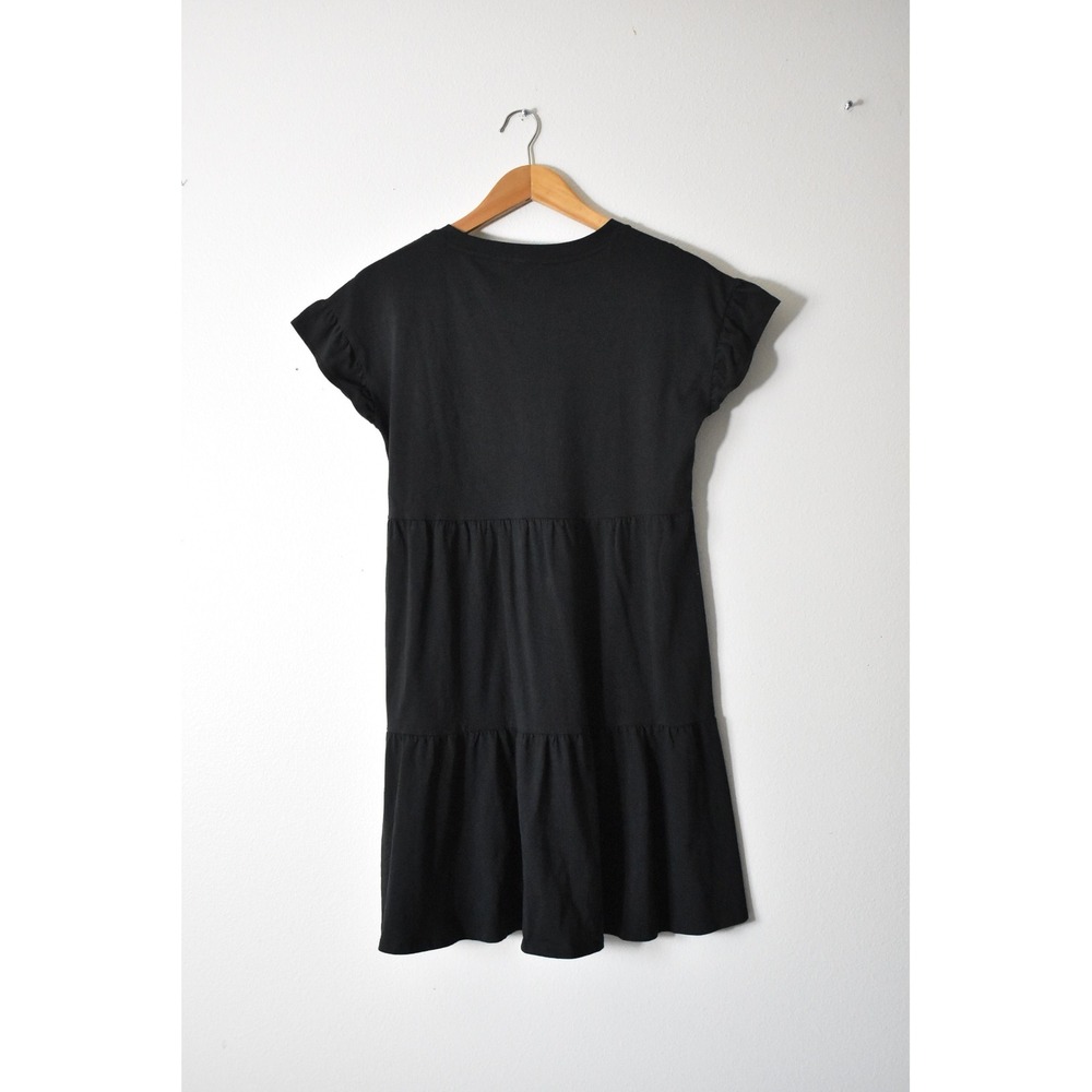 J.Crew Tiered Mini Dress Women XS Black Modern Ruffle Cap Sleeve Cotton Jersey - Picture 4 of 6